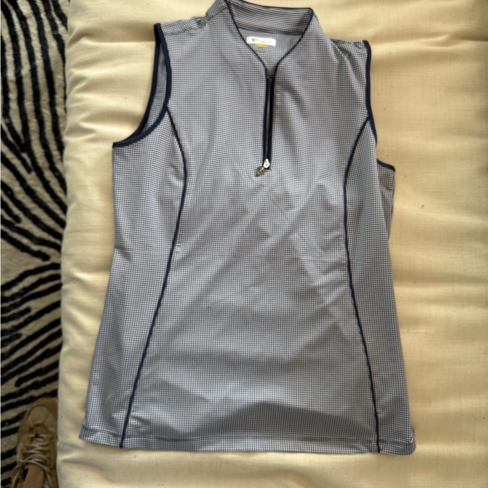 Checkered Zip-Up Sleeveless Top